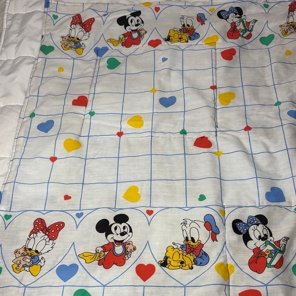 Vintage (1980’s) Disney Quilt with Baby Mickey and Friends - Blue and Multicolor - Picture 4 of 10